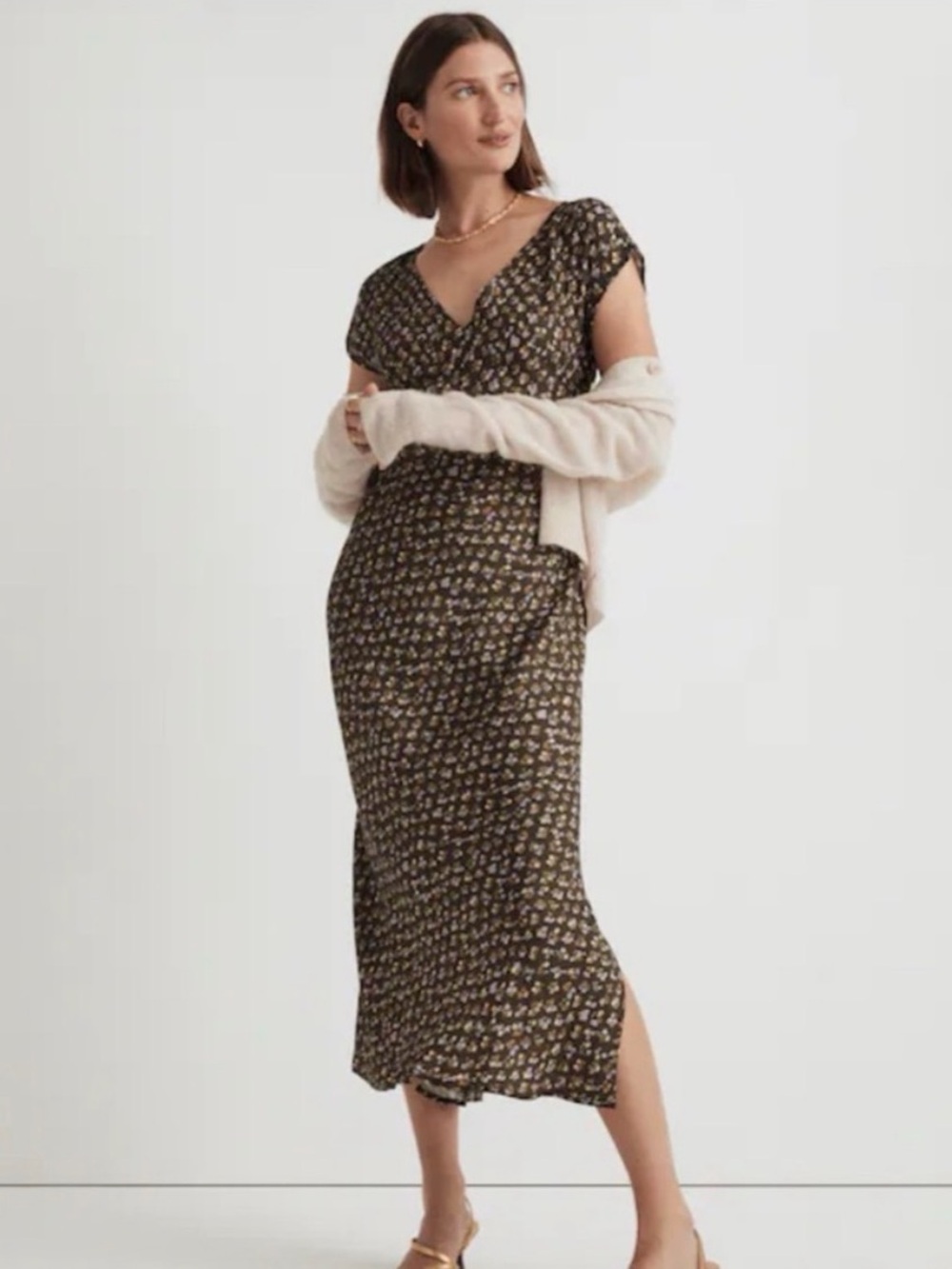 Madewell Wide V-Neck Floral Midi Dress